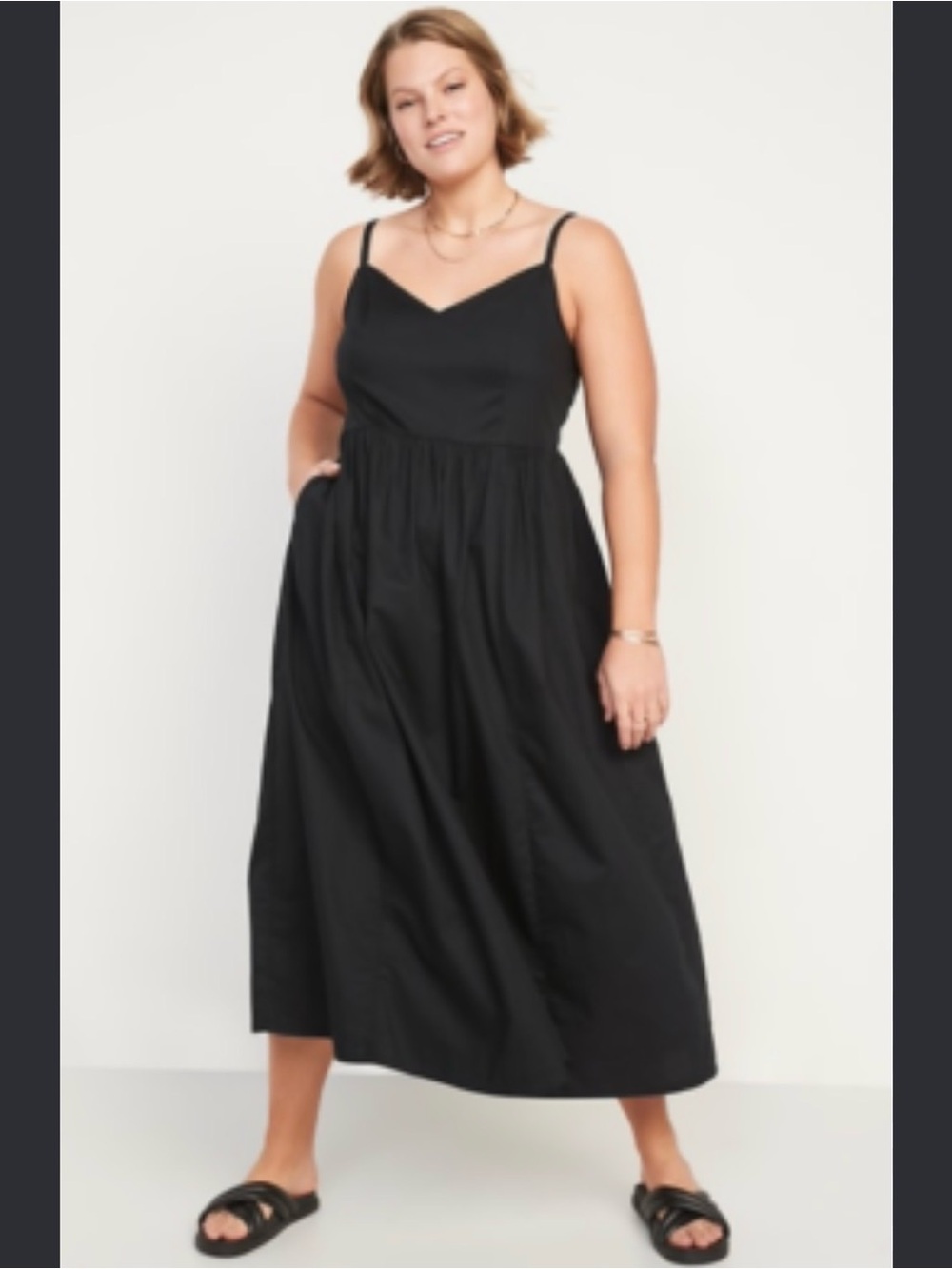 a new day Black Midi Sundress with Spaghetti Straps
